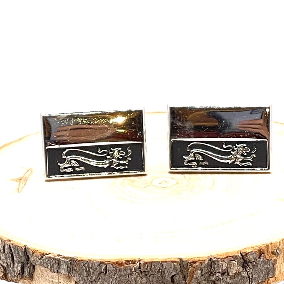 Vintage Shields Fifth Avenue Signed Silver Tone Black Enamel Men's Cuff Links - Picture 1 of 10